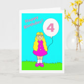 Carte Jolie Petite Fille Rose Âgée 4 Anniversaire (Fleur jaune)