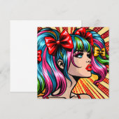 Carte Jolie Pop Art Comic Girl with Bows (Devant / Derrière)
