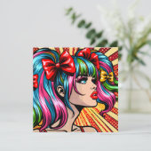 Carte Jolie Pop Art Comic Girl with Bows (Debout devant)