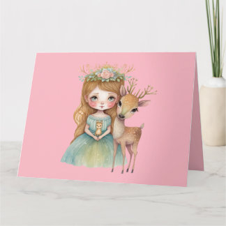 Carte Jolie princesse et faon bébé cerf salutation