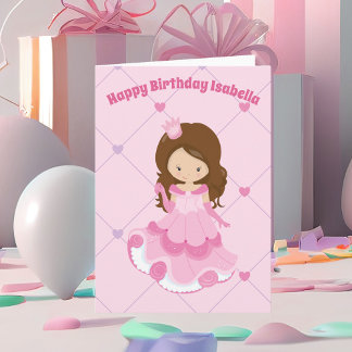 Carte Jolie princesse fille rose Personnalisée Enfants J
