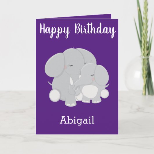 Carte Jolie Purple Voeux d'anniversaire pour Fille Eléph (Devant)
