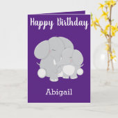 Carte Jolie Purple Voeux d'anniversaire pour Fille Eléph (Fleur jaune)
