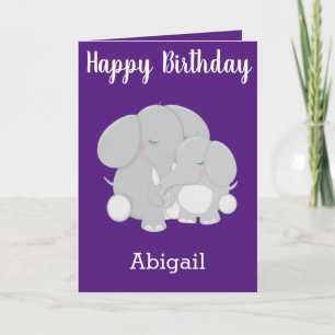 Carte Jolie Purple Voeux d'anniversaire pour Fille Eléph