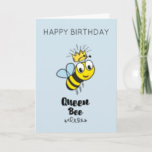 Carte Jolie reine d'abeille avec couronne Joyeux anniver