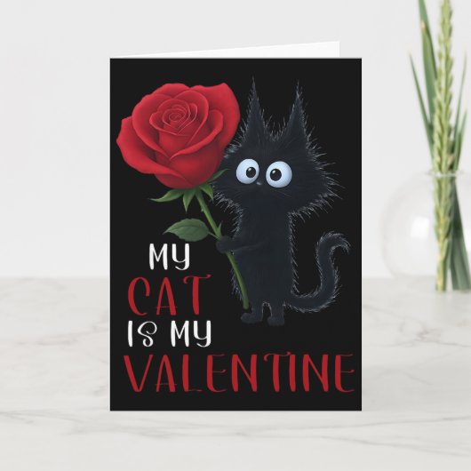 Carte Jolie rose de la Saint-Valentin de chat noir  (Devant)