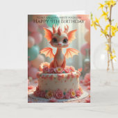 Carte Jolie rose Dragon Nièce 9e anniversaire Salutation (Fleur jaune)