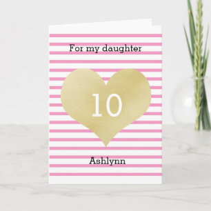 Carte Jolie rose et or 10 anniversaire fille