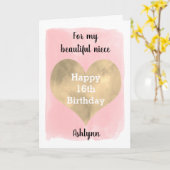 Carte Jolie rose et or 16e anniversaire nièce (Fleur jaune)