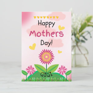 Carte Jolie rose Fleur Jaune Enfants Fête des mères GIGI