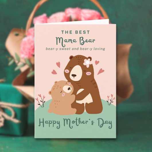 Carte Jolie Rose rose Meilleure Mama Bear Mothers Day