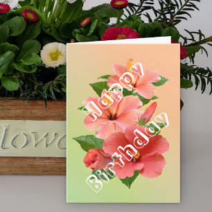 Carte Jolie rose Rouge Tropical Hibiscus Fleurs Annivers