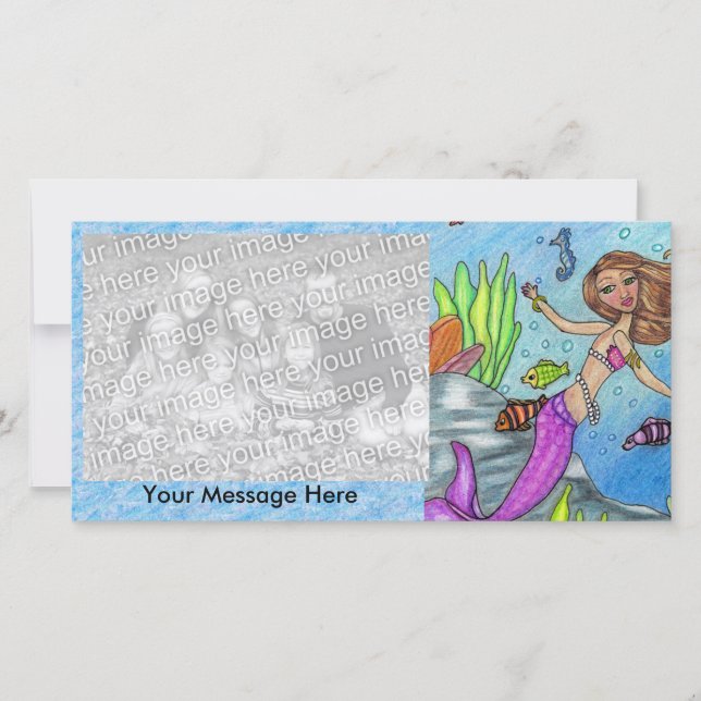 Carte Jolie sirène pourpre nager Poissons Rochers d'algu (Devant)