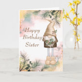 Carte Jolie soeur d'anniversaire Lucky Gnome (Fleur jaune)