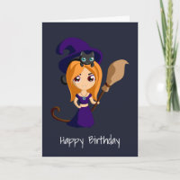 Jolie sorcière au chapeau violet Joyeux Anniversai