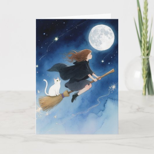 Carte Jolie sorcière avec son chat (Devant)