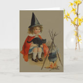 Carte Jolie Sorcière Chat noir Cauldron feu (Fleur jaune)