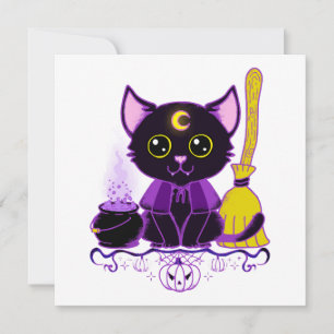 Carte Jolie sorcière de chat noir d'Halloween