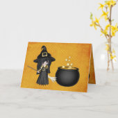 Carte Jolie sorcière d'halloween (Fleur jaune)