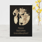 Carte Jolie sorcière et animaux Halloween petite-fille (Fleur jaune)