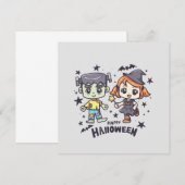 Carte Jolie sorcière et Mischievous zombie garçon (Devant / Derrière)
