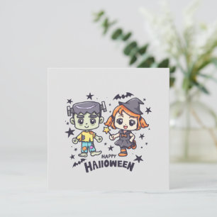 Carte Jolie sorcière et Mischievous zombie garçon