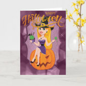 Carte Jolie sorcière Halloween (Fleur jaune)