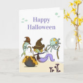 Carte Jolie sorcière sirène de Halloween heureux (Fleur jaune)
