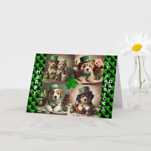 Carte Jolie St Patrick's Day pour les chiots irlandais (Petite plante)