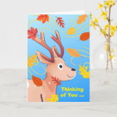 Carte Jolie Thanksgiving Baby Deer Pun avec feuilles d'a (Fleur jaune)