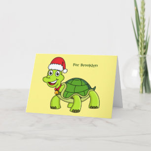 Carte Jolie tortue en chapeau de Père Noël