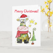 Carte Jolie vache de Noël fantaisiste (Fleur jaune)