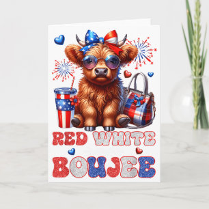 Carte Jolie vache Highland rouge blanc et boujee 4 juill