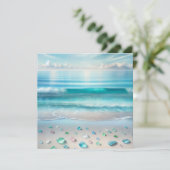 Carte Jolie vague bleu océan et verre de mer (Debout devant)