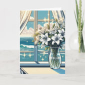 Carte Jolie vue sur l'océan et Vase des fleurs Anniversa (Devant)