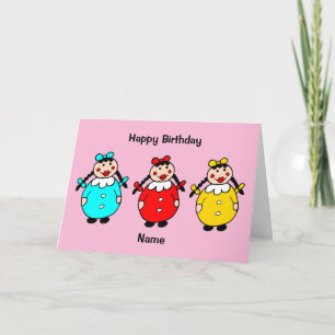 Carte Jolies Filles Rondes Dessin Animé Anniversaire Drô