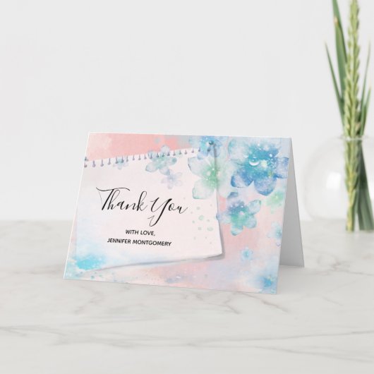 Carte Jolies fleurs bleues sur Merci Arrière - plan rose (Devant)