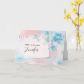 Carte Jolies fleurs bleues sur rose Arrière - plan Anniv (Fleur jaune)