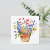 Carte Jolies fleurs fantaisistes dans un pot Pensée pour (Debout devant)