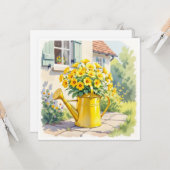Carte Jolies fleurs jaunes dans un arrosoir (Devant/Arrière en situation)