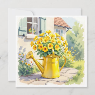 Carte Jolies Fleurs Jaunes dans un Arrosoir