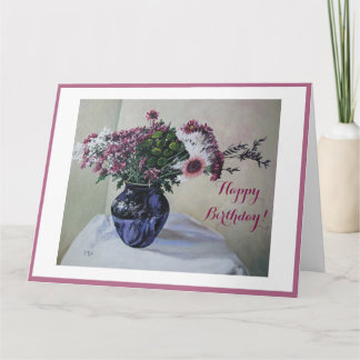 Carte Jolies fleurs roses Joyeux art floral d'anniversai