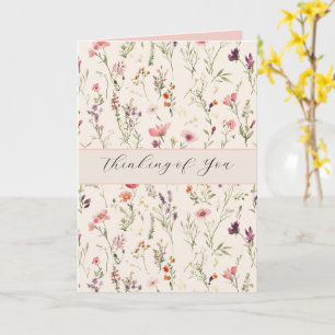 Carte Jolies Fleurs Roses Rouge Violet En Pensant à Vous