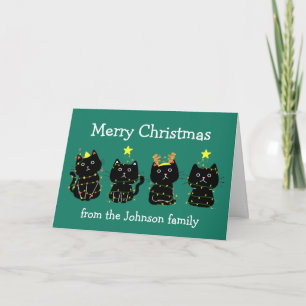 Carte Jolies lumières de Noël de chat personnalisées ver