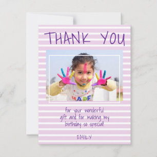 Carte Jolies rayures roses Enfants Photo Anniversaire Me