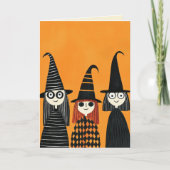 Carte Jolies sorcières caricaturales avec nom Halloween  (Devant)