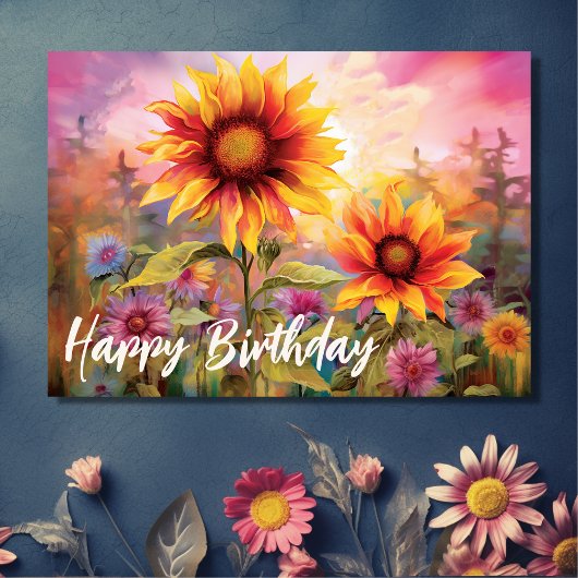 Carte Jolies tournesols aux fleurs colorées Anniversaire