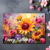 Carte Jolies tournesols aux fleurs colorées Anniversaire