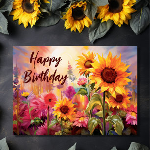 Carte Jolies tournesols aux fleurs colorées Anniversaire