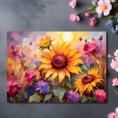 Carte Jolies tournesols aux fleurs colorées Anniversaire